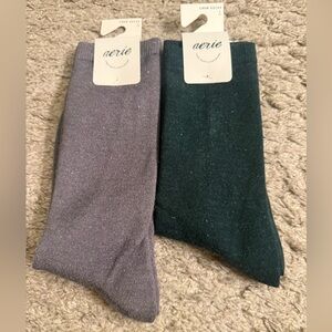 Aerie Dark Gray & Green Glitter Sparkle Christmas Holiday Crew Socks Set